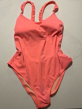 Victorias Secret hot neon Pink Ruffle Strap One-Piece Swimsuit bather swim
